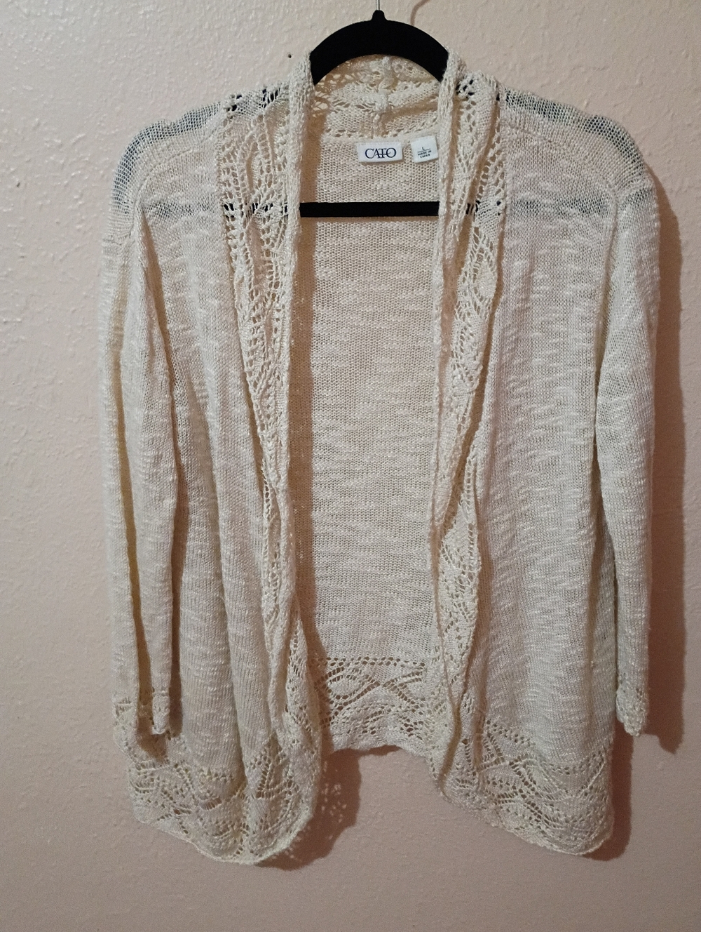 Cato Size Large Cream Open-Front Cardigan